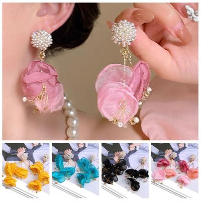 Exaggerated Yarn Flower Earrings Temperament Big Flower Stud Earrings  Party