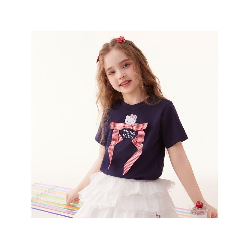Hello Kitty Girls' Short-Sleeved T-Shirt 100% Cotton Bow Summer Short-Sleeved 2025 New Summer Top