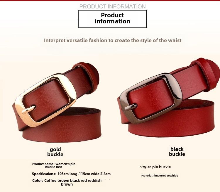 Curea de damă din piele naturală de vacă – Accesoriu de talie casual la modă și versatil.