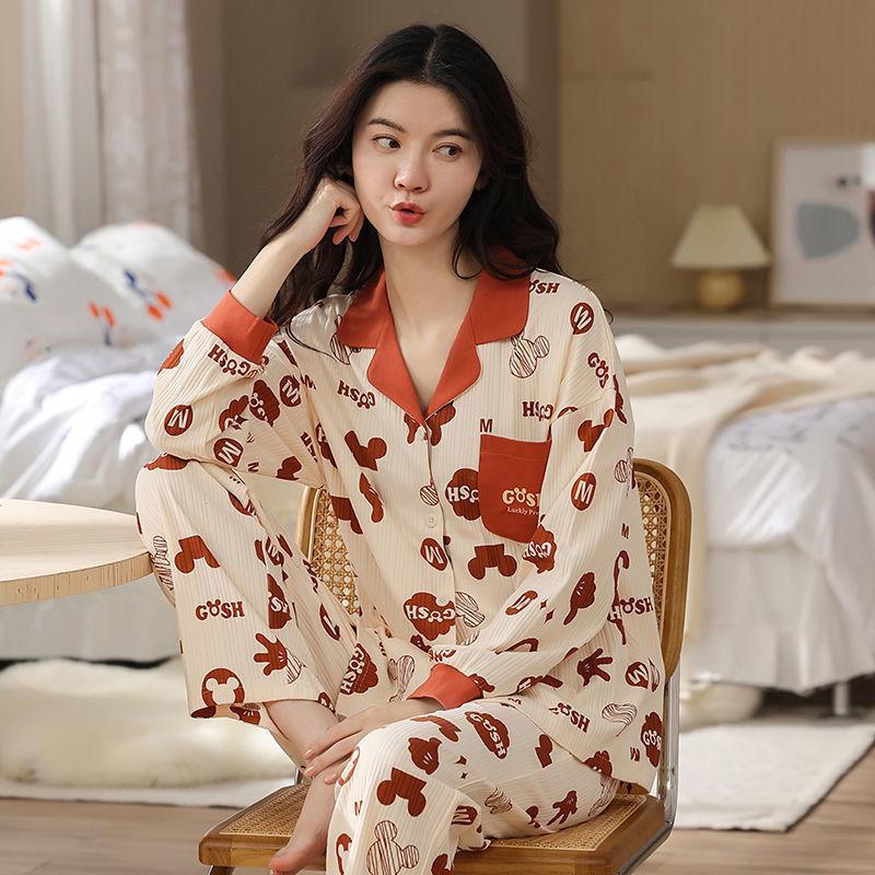 Pure cotton pajamas women's spring and autumn long-sleeved winter large-size pajamas, summer women's suits, loungewear can be worn outside