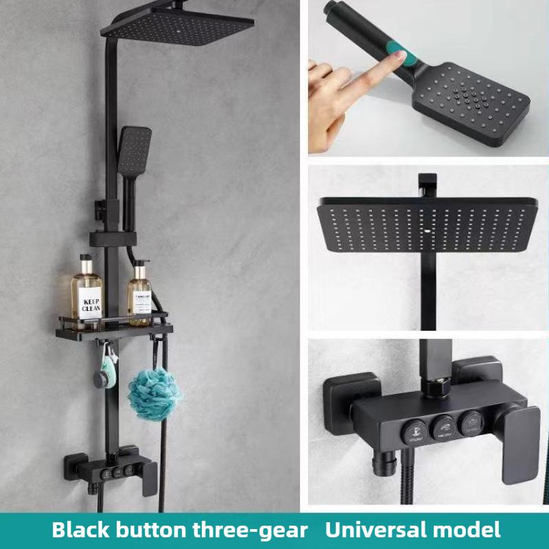 

Button Showerhead Set Household Bathroom Thermostatic Rain Shower Black Digital Display Pressurized Shower Head