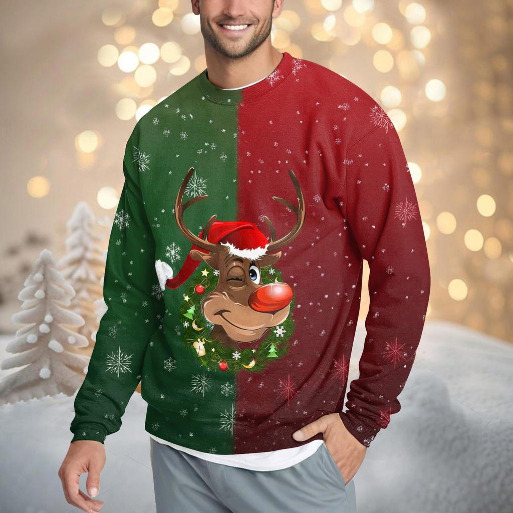 Men's Casual Fashion Comfortable Christmas Printed Round Neck Pullover Sweatshirt Sweatshirt