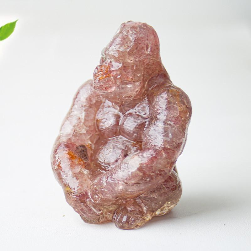 Statue de Gorille en Résine avec Pierres de Cristal Naturelles Pour Décoration de Bureau Cadeau Pour Amis