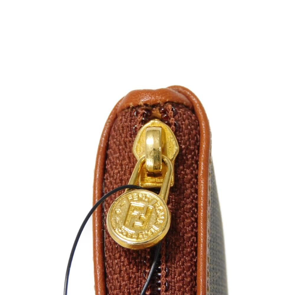 Used 11491 Old Pecan Coin Purse 7943 Striped Brown Key Ring Vintage FF Logo Fabric Kaiiki Unisex from Japan AUTHENTIC