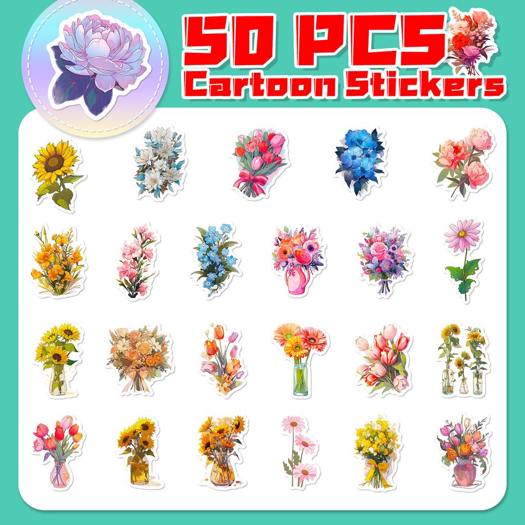 50 Sheets Of Flower Series Plant Flowers Rich Flowers In The World Various Flowers Stickers Hand Account Decorative Stickers