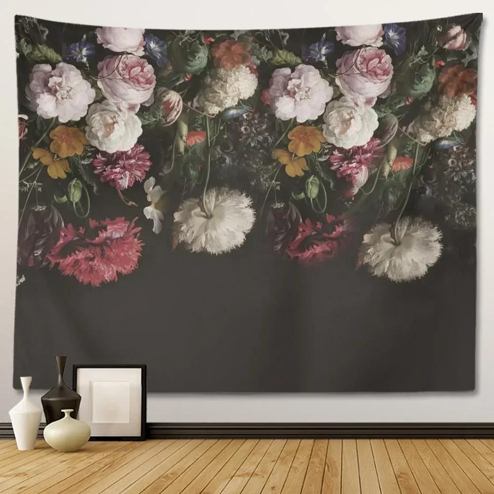 Retro European Style Floral Plant Theme Wall Hanging Bedroom Decorative Wall Tapestry Home Room Living Room Decoration