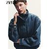 Zaprha 2025 Autumn New Women Fashion Stand Collar Long sleeve Drop Shoulder Denim jacket All-Match Outerwear 1300070