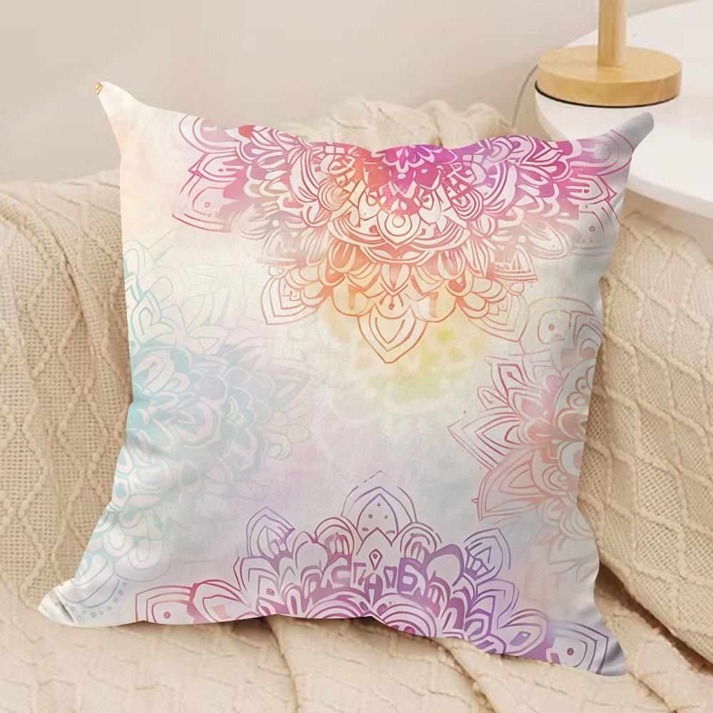 Colorful Floral Mandala Pattern Cushion Cover Short Plush Doublesided Print Square Throw Pillow Covers Sofa Home Cushion Decor