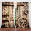 Retro Wooden House Pattern Printed Curtains, Pole Bag Curtains, Home Decoration, Room Decoration