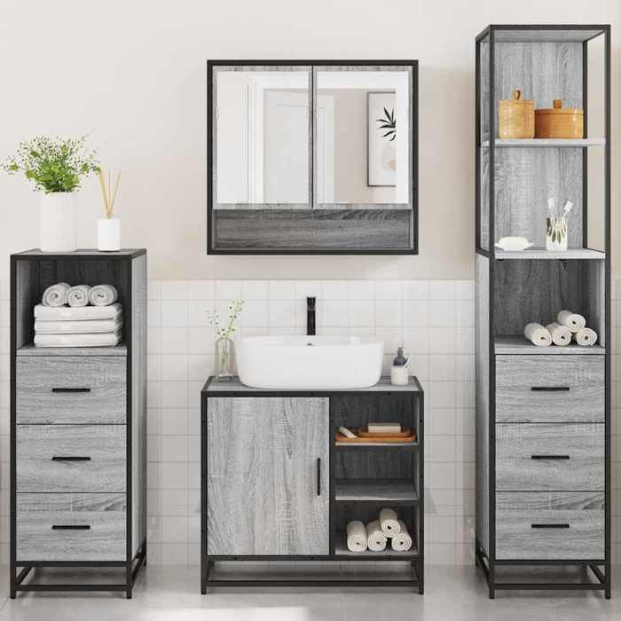 VidaXL Ensemble de meubles de salle de bain 4 pcs sonoma gris, armoire de salle de bain, armoire de rangement de toilette, 3301298
