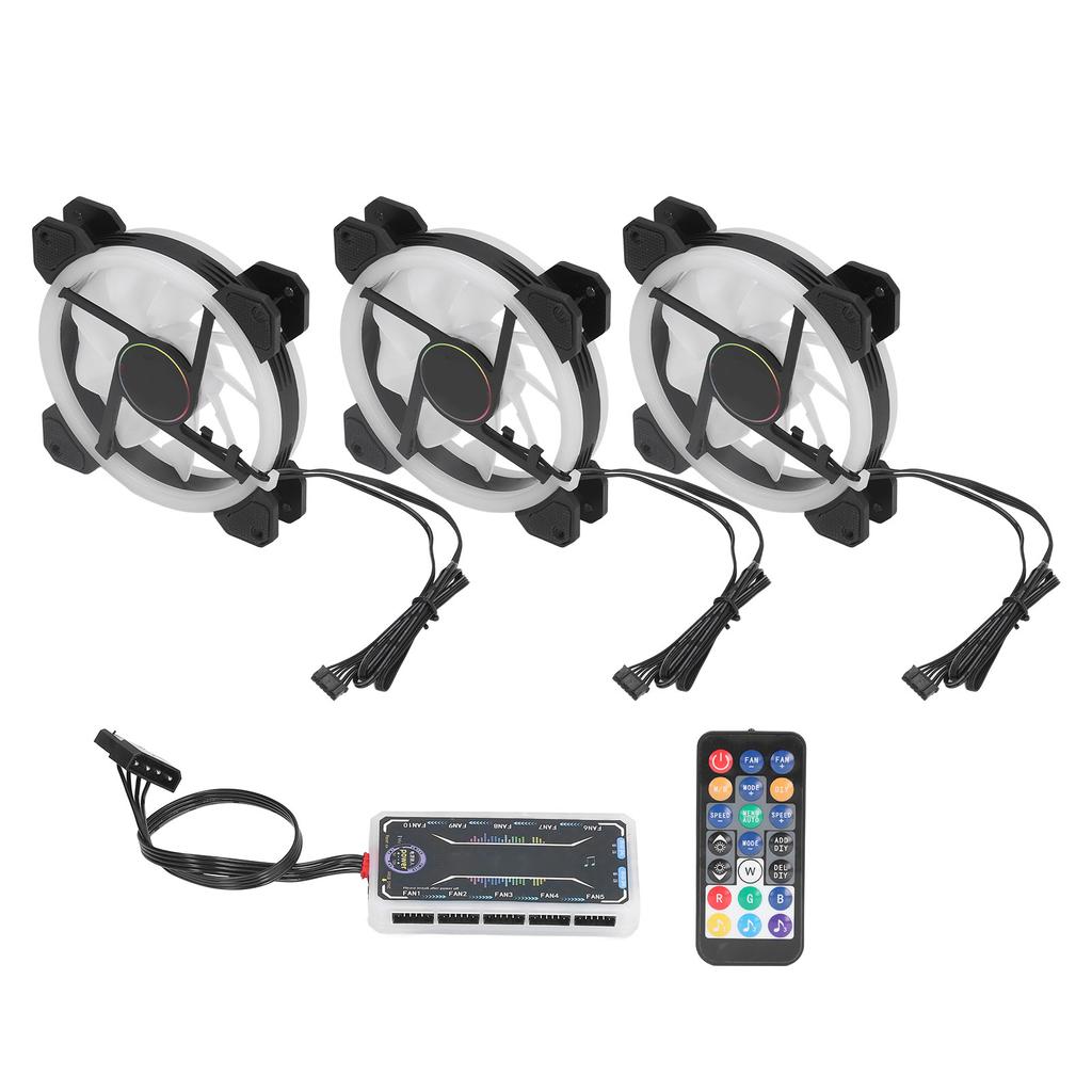 3Pcs RGB Case Fan 120mm Super Quiet RGB Multiple Light Modes Shockproof Design PC Case Fans with Controller Screws