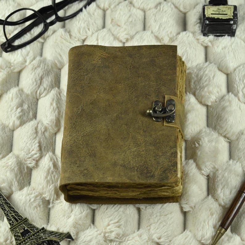 Vintage leather Journal - Blank Spell Book of Shadows, Grimoire Journal, Travel Writing Notebook, Antique Deckle Edge Paper Lock Closure,