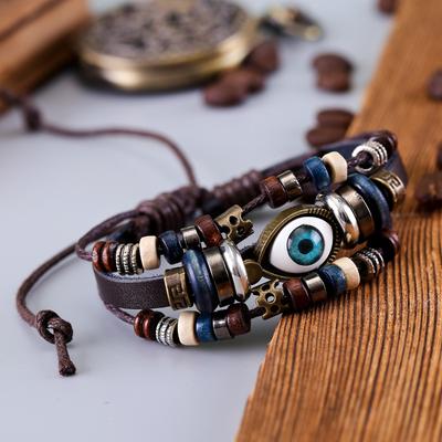 1PC Handmade Couple Retro Bracelet Craft Jewelry Multi-layer Cowhide Eye Woven Jewelry