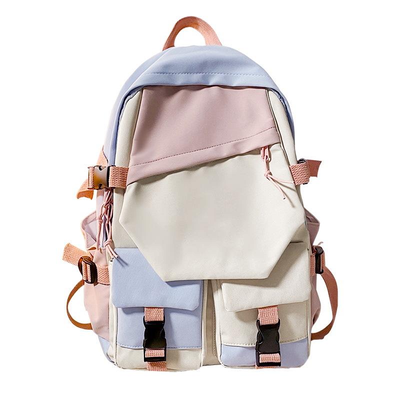 Japanese Campus Color Matching Blank Versatile Backpack To High School Students, Junior High School Students Large-Capacity Schoolbag
