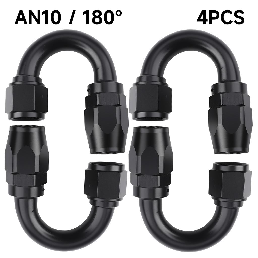Black 4 PCS Hose End Fitting Swivel Adapter 0 45 90 180 Degree AN4 AN6 AN8 AN10 Aluminium Alloy Hose End Fitting Swivel Adapter
