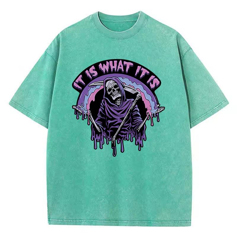 T-shirt teschio T-shirt in cotone lavato retrò T-shirt grafica fumetto Streetwear casual Primavera Estate t-shirt divertente