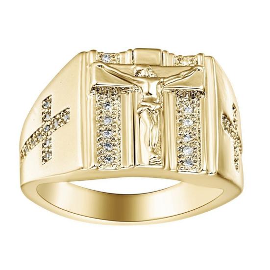 Men Women Rhinestone Inlaid Jesus Cross Finger Ring Party Jewelry Gift
