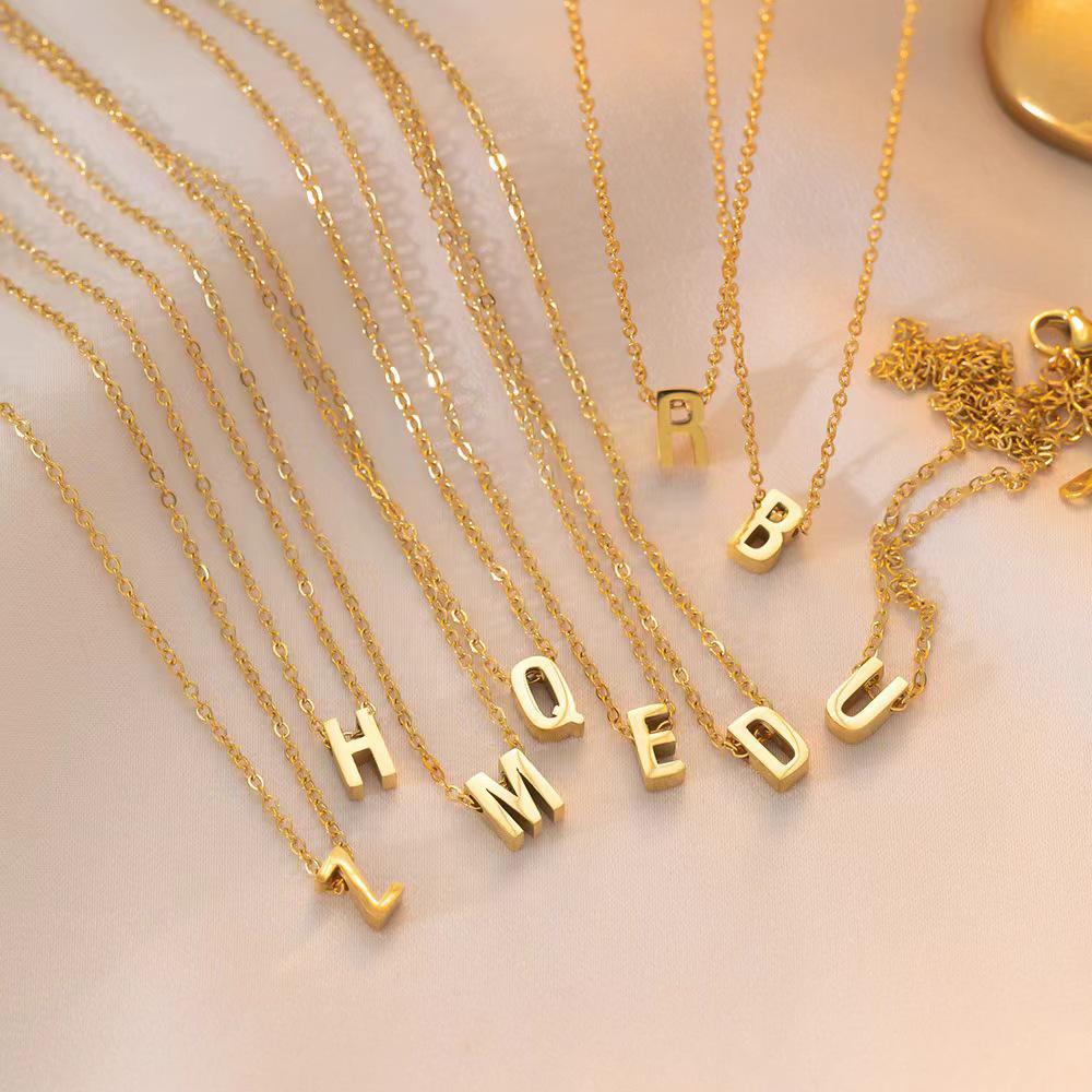 Elegant 18K Gold Titanium Letter Pendant Necklace - Durable and Versatile Clavicle Chain