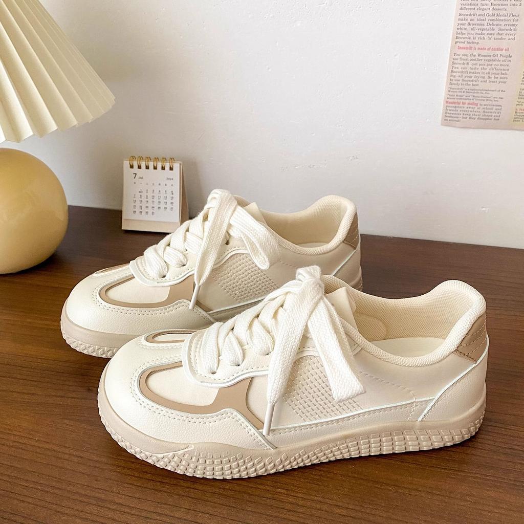 Hong Kong style platform white shoes women's new 2025 popular versatile big head board shoes chic niche flat bottom German training shoes