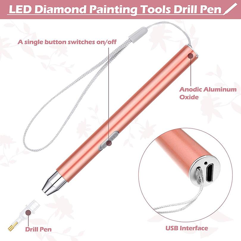 5D-Diamant-Malwerkzeug, leuchtender Punktbohrstift, wiederaufladbarer USB-Beleuchtungsstift, LED-Diamant-Malstift, Diamant-Kunstzubehör