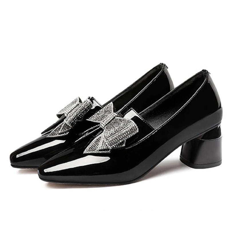 2024Women's Outdoor Heels Fashion Chunky Heel Leisure Shoes Anti-slip Slip-On Breathable Casual Shoes Rhinestone Butterfly Knot