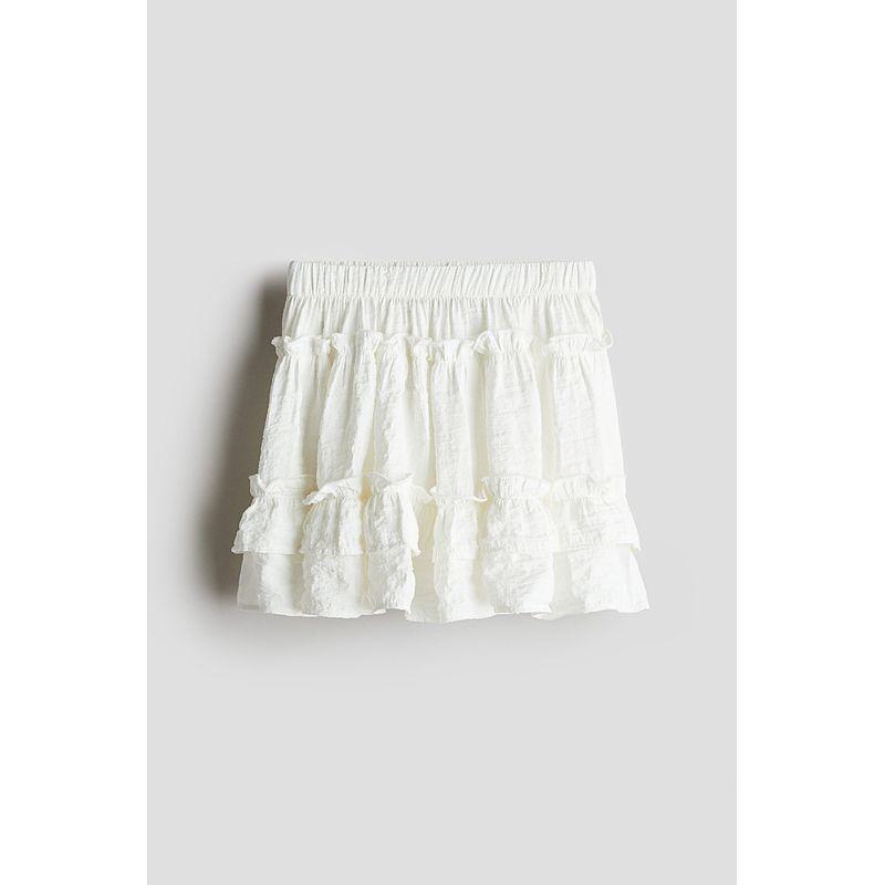 

HM Children s Clothing Girl s Miniskirt 2025 Autumn New Arrival Tassel Streamer Ruched Decorative Woven Skirt 1282032 White 130/59(6-8Y)