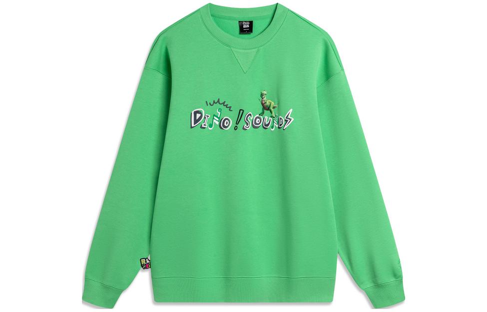 Li Ning x Disney Rex Collection, Long Sleeved Crew Neck Loose Fit Fleece Lined Sweatshirt Unisex Mystic Realm Green AWDU497-5 M