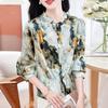 Silk shirt women's long sleeves spring and summer new printed loose large size meat-covered mulberry silk top
