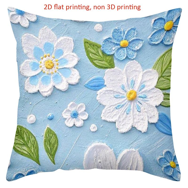 Floral Embroidered Cushion Covers 2D Flat Printed Polyester Pillowcase, Sofa Decorative Cushion Cov Headboard Pillow