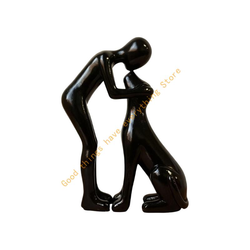 Man and Dog Statue Human Dogs Figurines Sculpture Modern Home Office Decors Friendship Remembrance Gift for Pet Lover 55KF