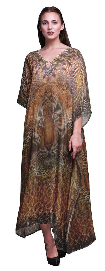 Phagun Tiger Face Animal Beach Kaftan Bikini Cover Up Womena    S Maxi Dress Long