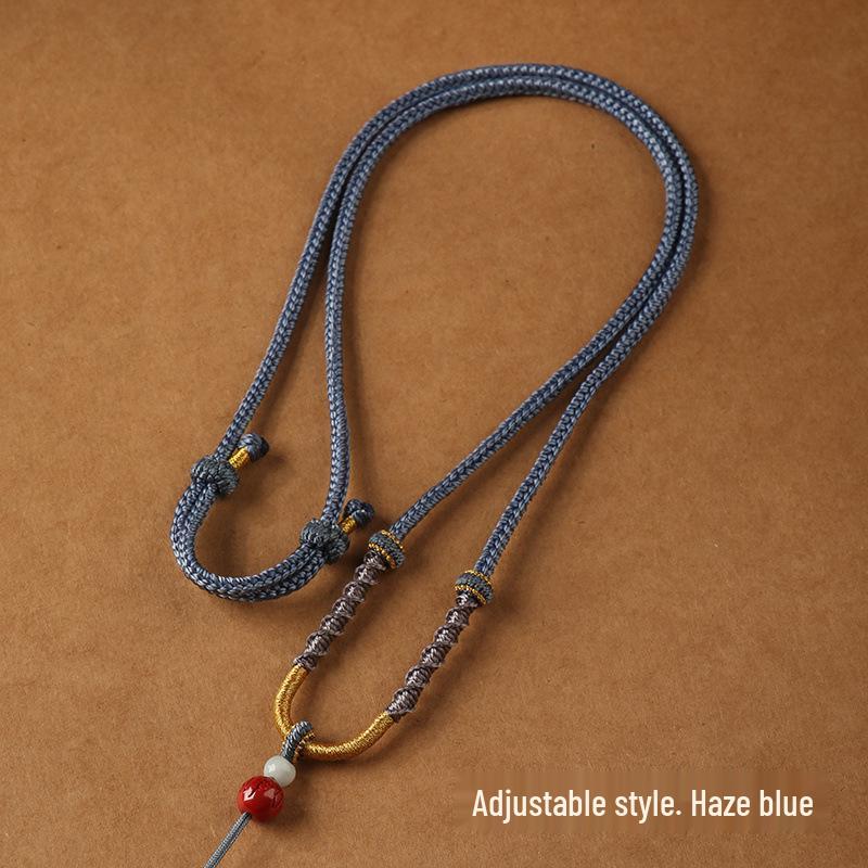 Hand-woven Jade Pendant Lanyard Necklace - Adjustable Unisex Rope