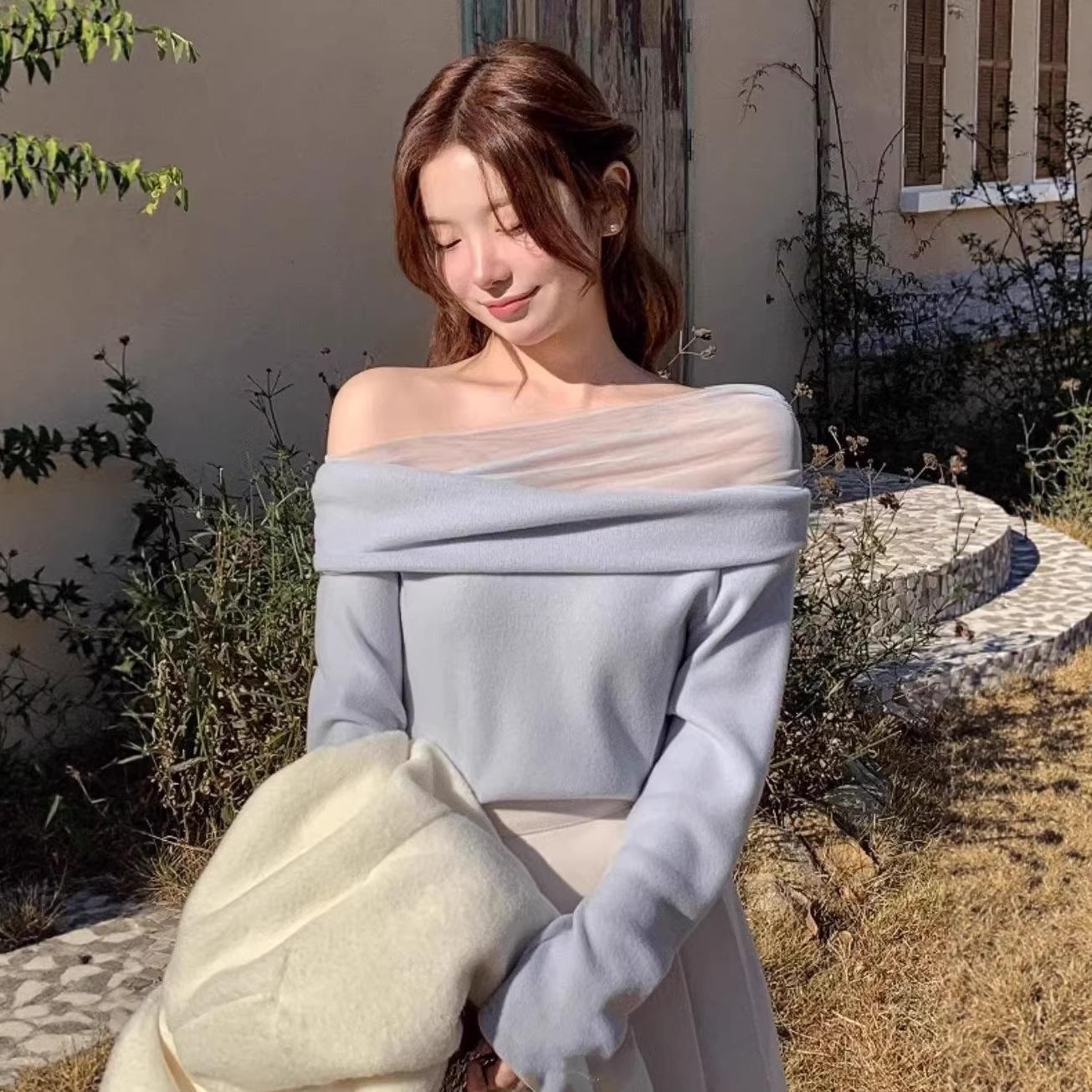 

Korean Chic Versatile Mesh One-Shoulder Top: Unique & Exquisite Design for Women One Size