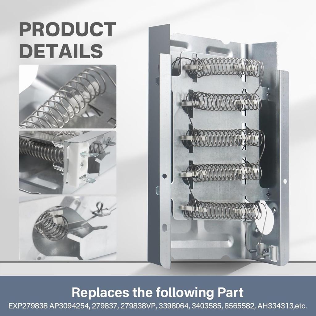W10724237 279838 Dryer Heating Element Replacement for Whirlpool Ken-more Dryer -4531017 Dryer Heater-Replacement 3398064 3403585 8565582 AP3094254