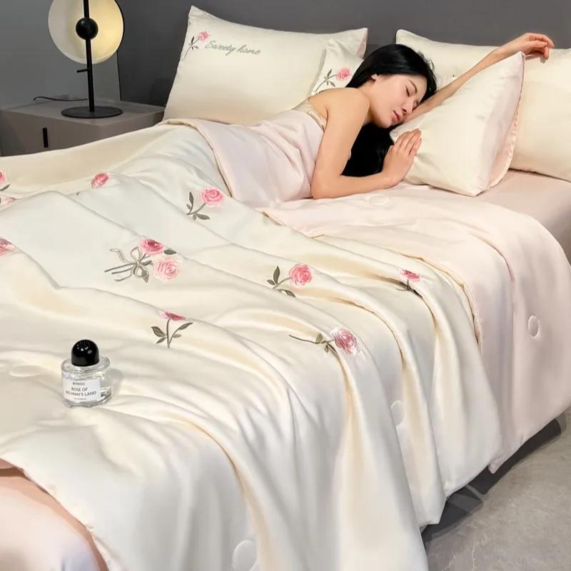 2025 new washed ice silk summer quilt four-piece air conditioner quilt four-piece summer cool ice silk summer quilt 150x200cm 1pcs
