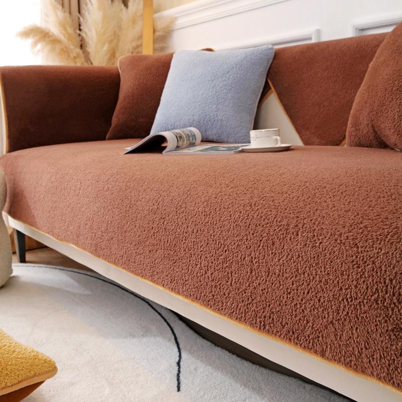 Sofa Cushion Winter Plush Non-slip Thick Sofa Cover Cushion Flannel Sofa Cover Universal Solid Color Warm Sofa Towel Seat Cover
