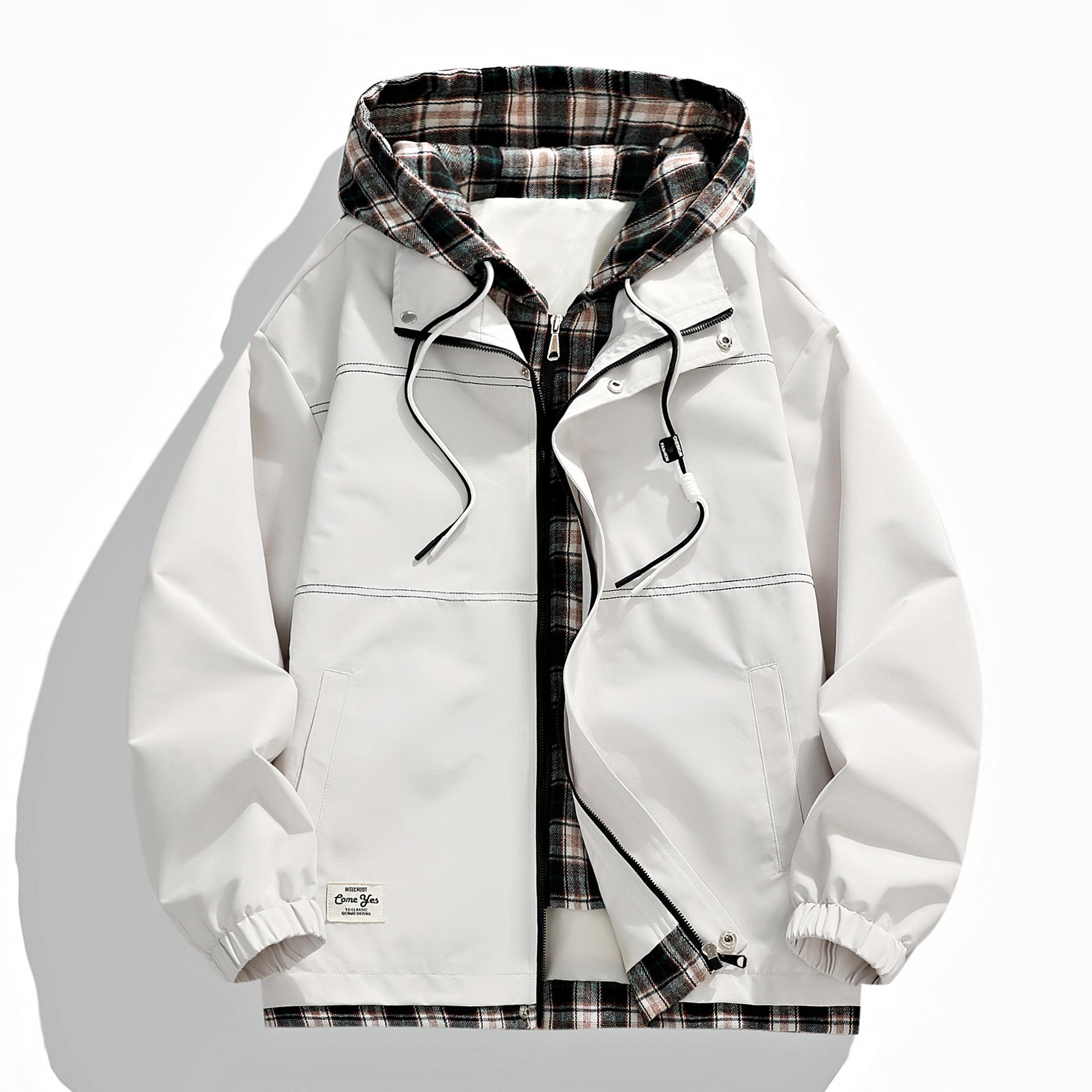 

2025 Autumn Men s Retro Color Block Hooded Jacket: Youthful, Trendy, Loose Fit Large брудно-білий