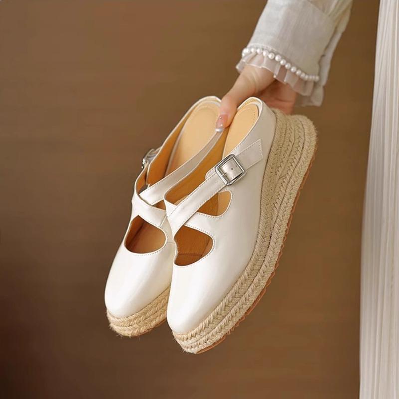 New High-end Niche Thick-soled Mary Jane Shoes Inner Height-increasing Bag Head Slippers Women's Summer Wear High Heels