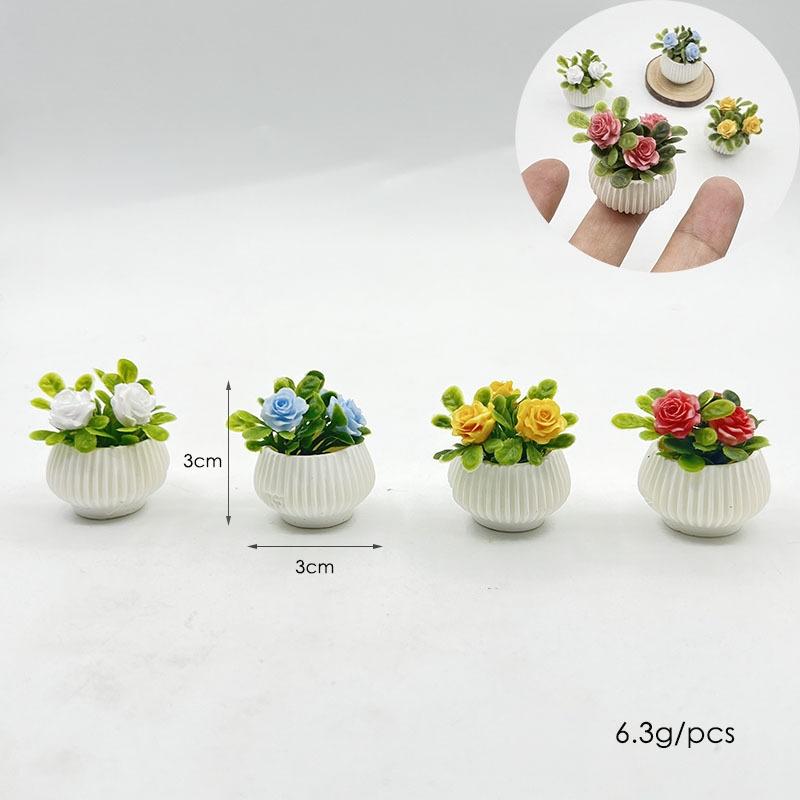 Hot Sale 1Pcs 3cm Doll House Living Room Scene Decoration Mini Rose Plant Potted Plants Model Miniature Landscape Handicrafts