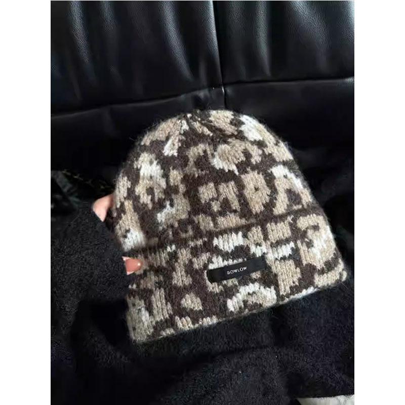 Korean Leopard Print Wool Knitted Toe Cap for Men and Women In Autumn and Winter Versatile Face-showing Small Warm Woolen Hat  Cold Hat