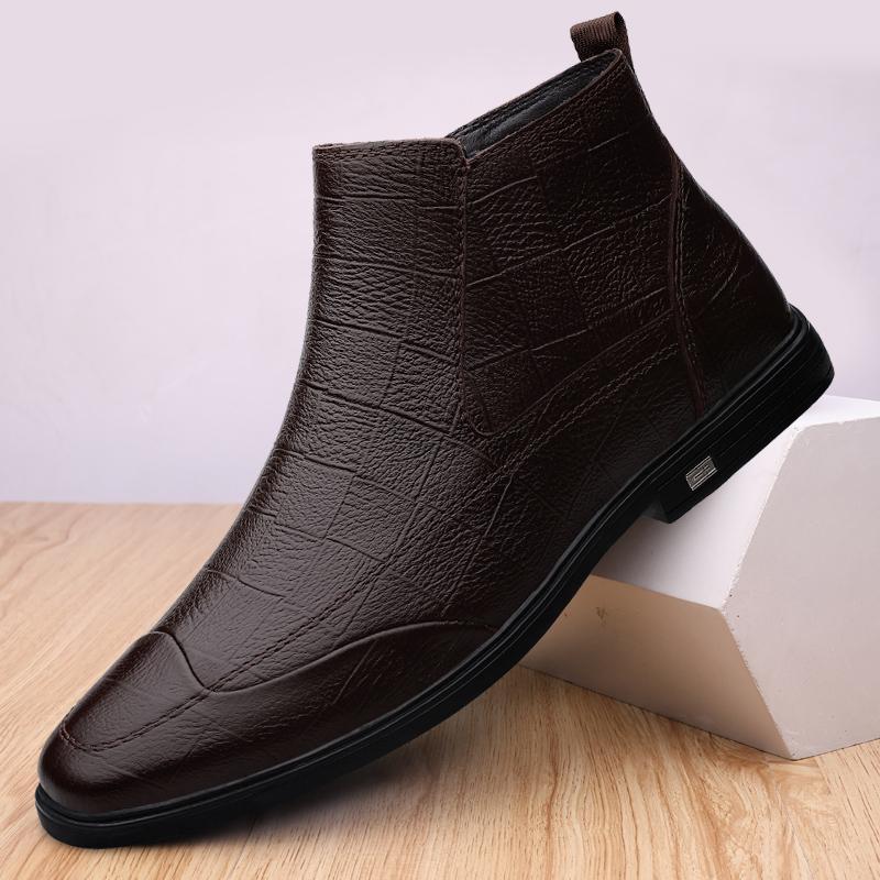 Winter Herren Klassische Mid-Top Baumwollschuhe Herrenmode Leder Stiefeletten Herren Britischer Stil Kurze Stiefel High-Top Freizeitschuhe