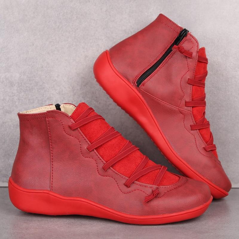 Women Pu Leather Ankle Boots Women Autumn Winter Cross Strappy Vintage Women Punk Boots Flat Ladies Shoes Woman Botas Mujer