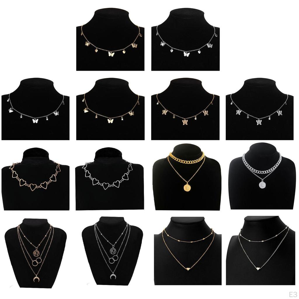 Exquisite Multilayer Pendant Butterfly Necklace, Women Ladies Dainty Choker Chain, Boho Jewelry