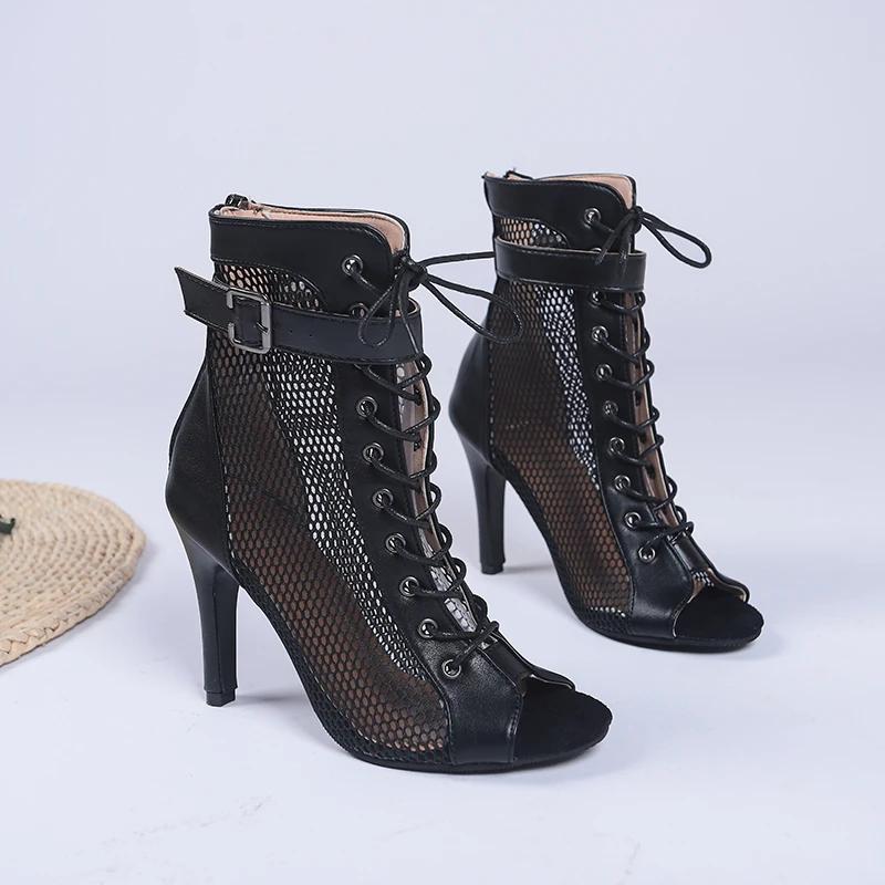 Sandals Woman Summer 2024 New Mesh Peep Toe Women's Sandals Large 43 Thin Heel High Heels Sexy Dance Luxury Brand Ladies Shoes