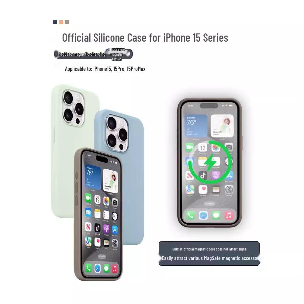 Unisex Liquid Silicone Magnetic Phone Case for iPhone 15/15 Pro Max, Drop-Proof