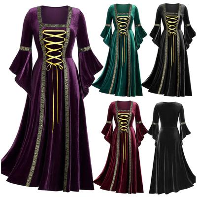 Women Vintage Retro Medieval Gown Gothic Maxi Dress Halloween Cosplay Dress Witch Costume