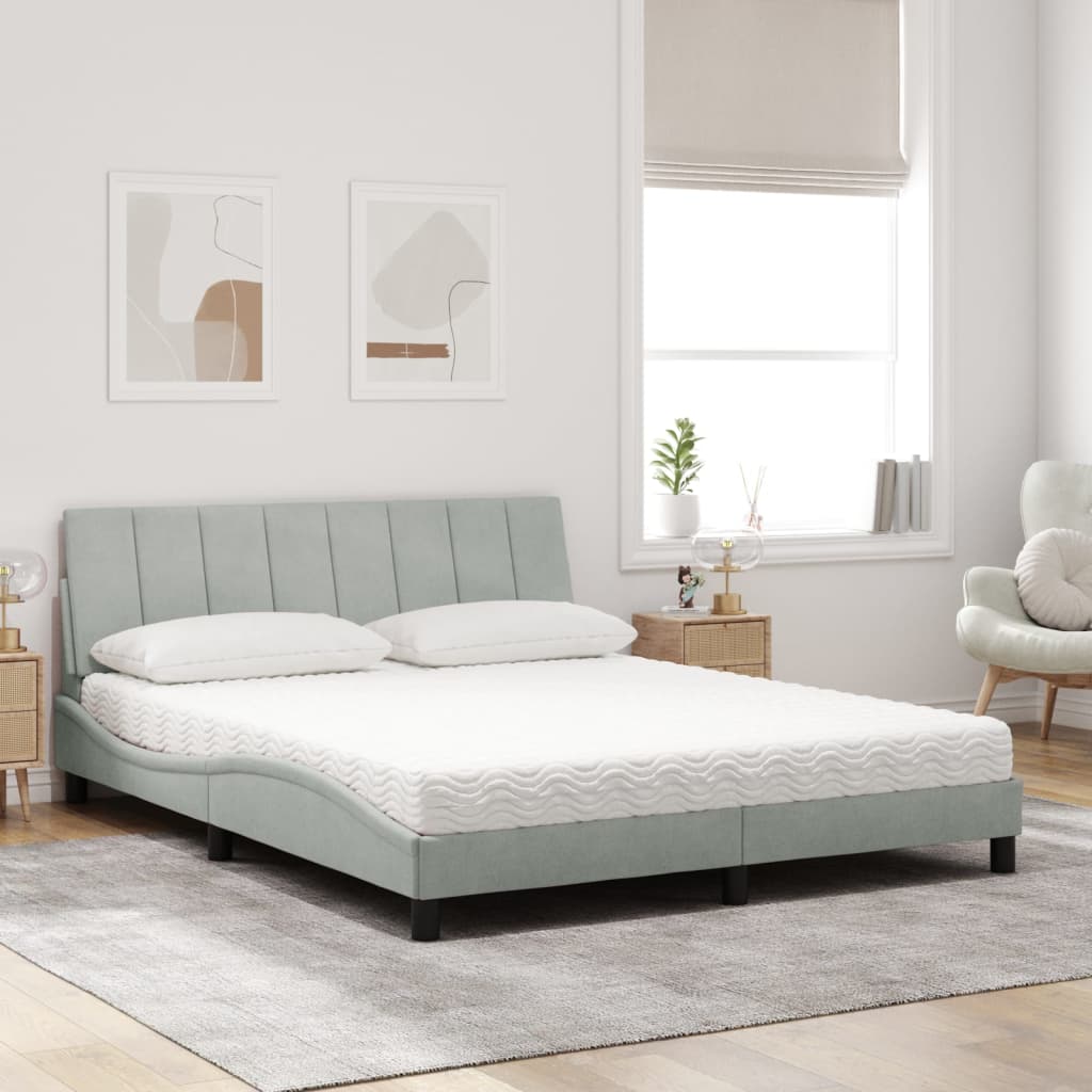 Vidaxl Bett mit Matratze, Hellgrau, 160x200 cm, Samt