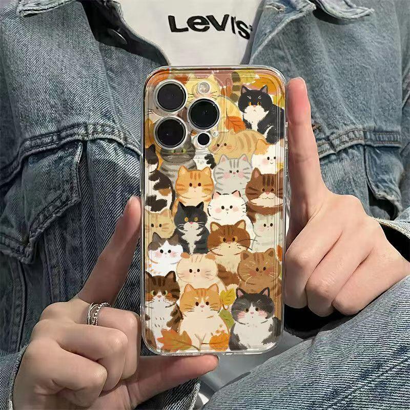 Kitty Party Soft Phone Case For iPhone 16 15 14 13 12 11 Pro Max 16E Plus SE2 12 13 Mini Vibrant Lily Print Clear Cover
