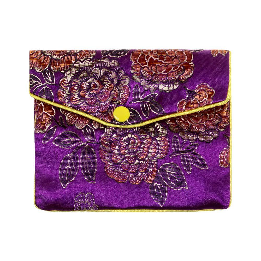 

Парчовый ручной работы портативный мешочек на молнии для хранения ювелирных изделий, вышитый мешочек, чехол на кнопке L фиолетовый