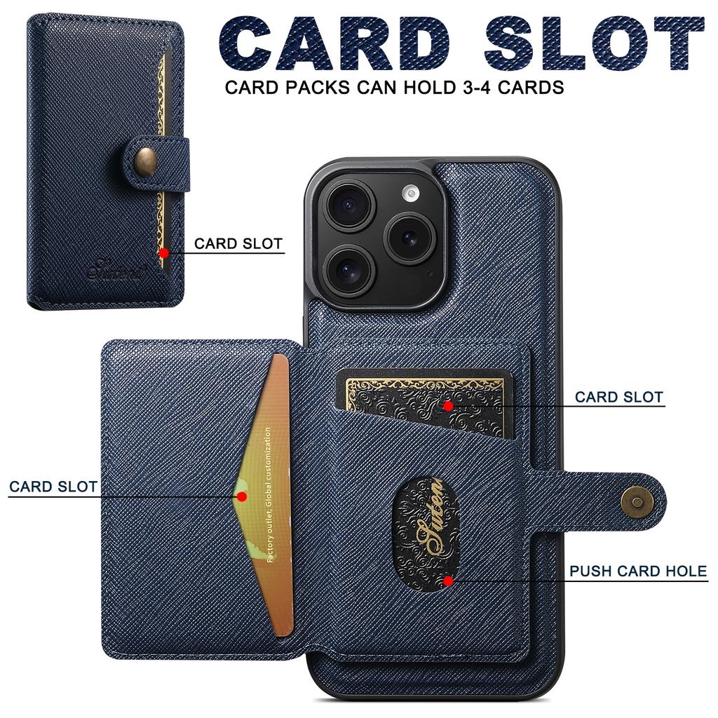 SUTENI H20 For iPhone 16 Pro Magnetic Case Cross Texture Phone Back Cover with Detachable Card Holder